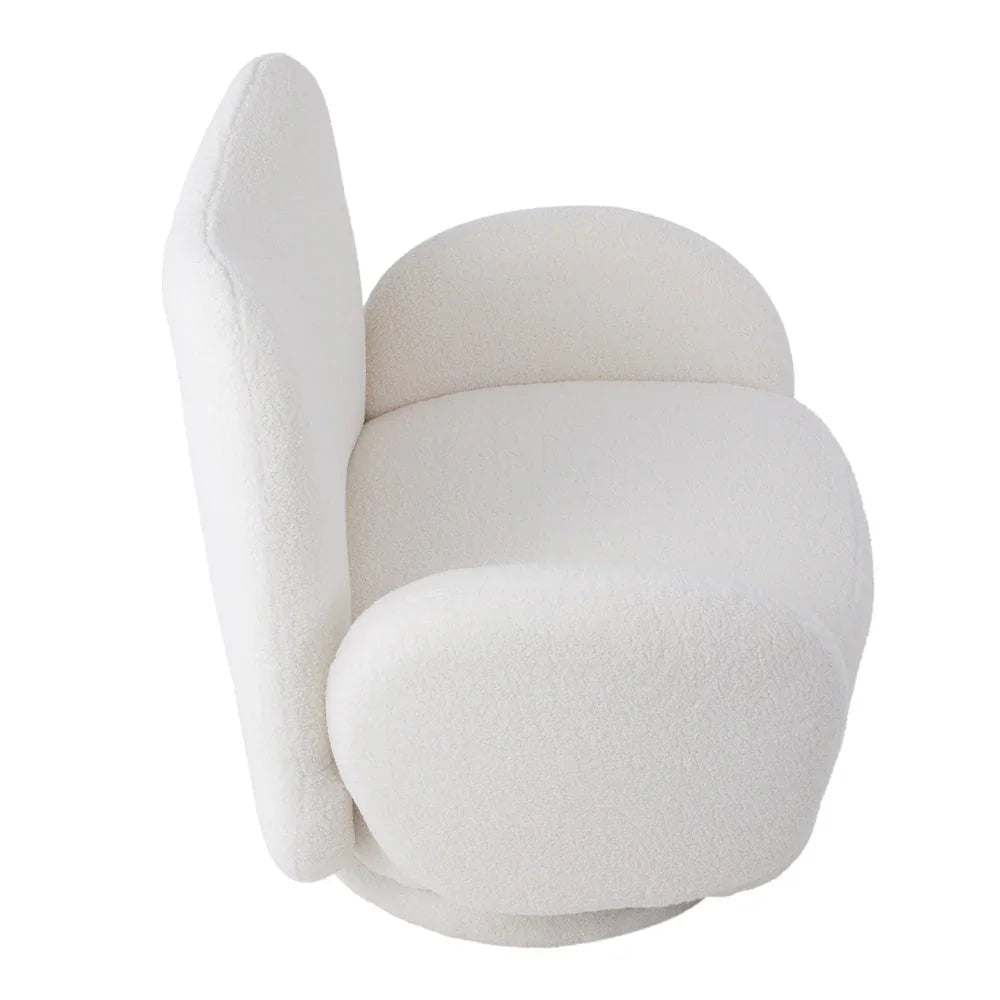 1pc 360° Swivel Plush Teddy Fabric Accent Chair, Sofas, Armchair, Swivel Chair- Heart-Shaped Back Rotating Lounge Chair with Removable Arms, Beige Reading Chair for Living Room Bedroom, Creamy White House Of Avana