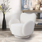 1pc 360° Swivel Plush Teddy Fabric Accent Chair, Sofas, Armchair, Swivel Chair- Heart-Shaped Back Rotating Lounge Chair with Removable Arms, Beige Reading Chair for Living Room Bedroom, Creamy White House Of Avana