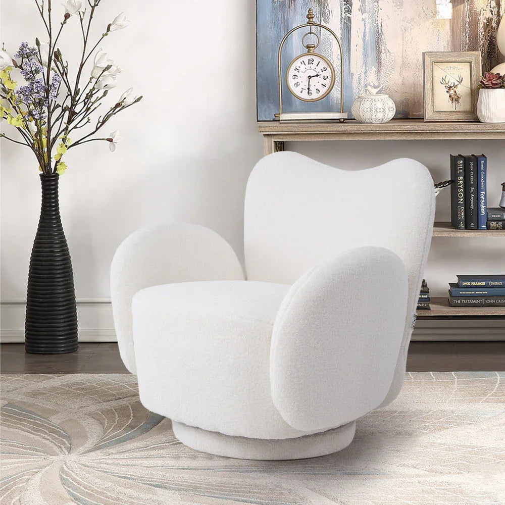 Plush velvet accent chair with heart-shaped swivel teddy, beige upholstery - House of Avana