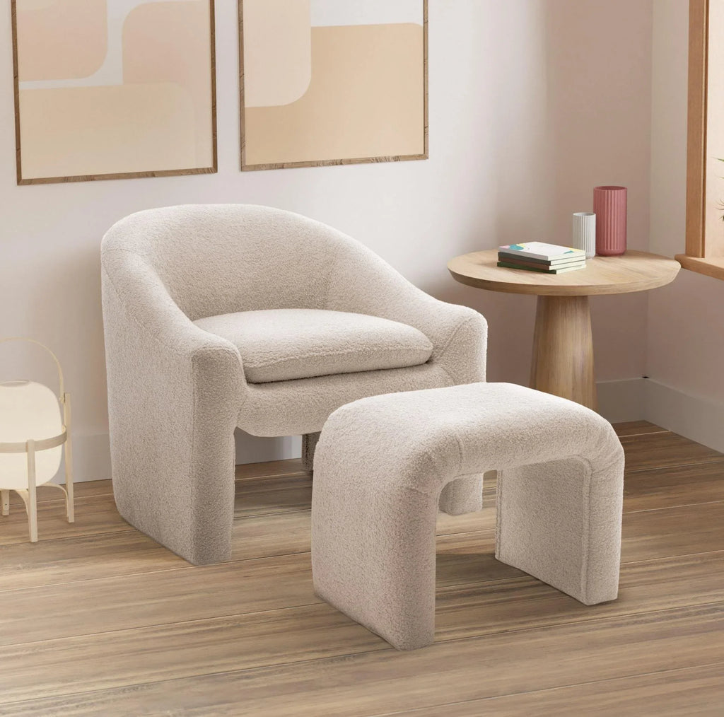 White fabric accent chair with cushioned seat, upholstered design - House of Avana