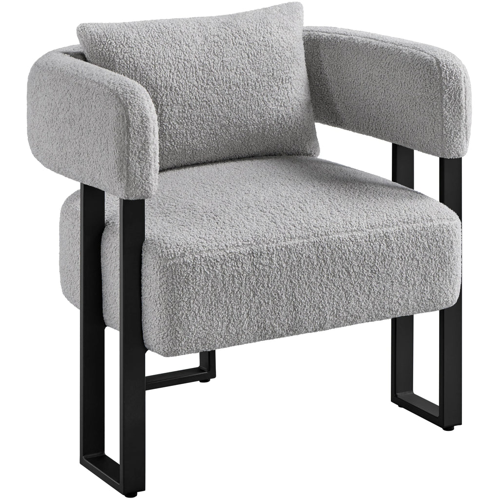 Fabric Upholstered Accent Armchair with Boucle Texture, angled view - House Of Avana