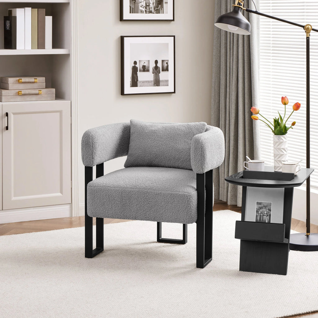 Fabric Upholstered Accent Armchair with Boucle Texture, lifestyle image - House Of Avana