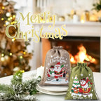 Fabric Christmas Gift Bags with Drawstring Closure - Green/brown Cloth Santa Patterns - House Of Avana