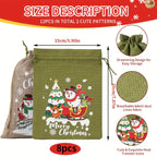 Fabric Christmas Gift Bags with Drawstring Closure - Green/brown Cloth Santa Patterns - House Of Avana