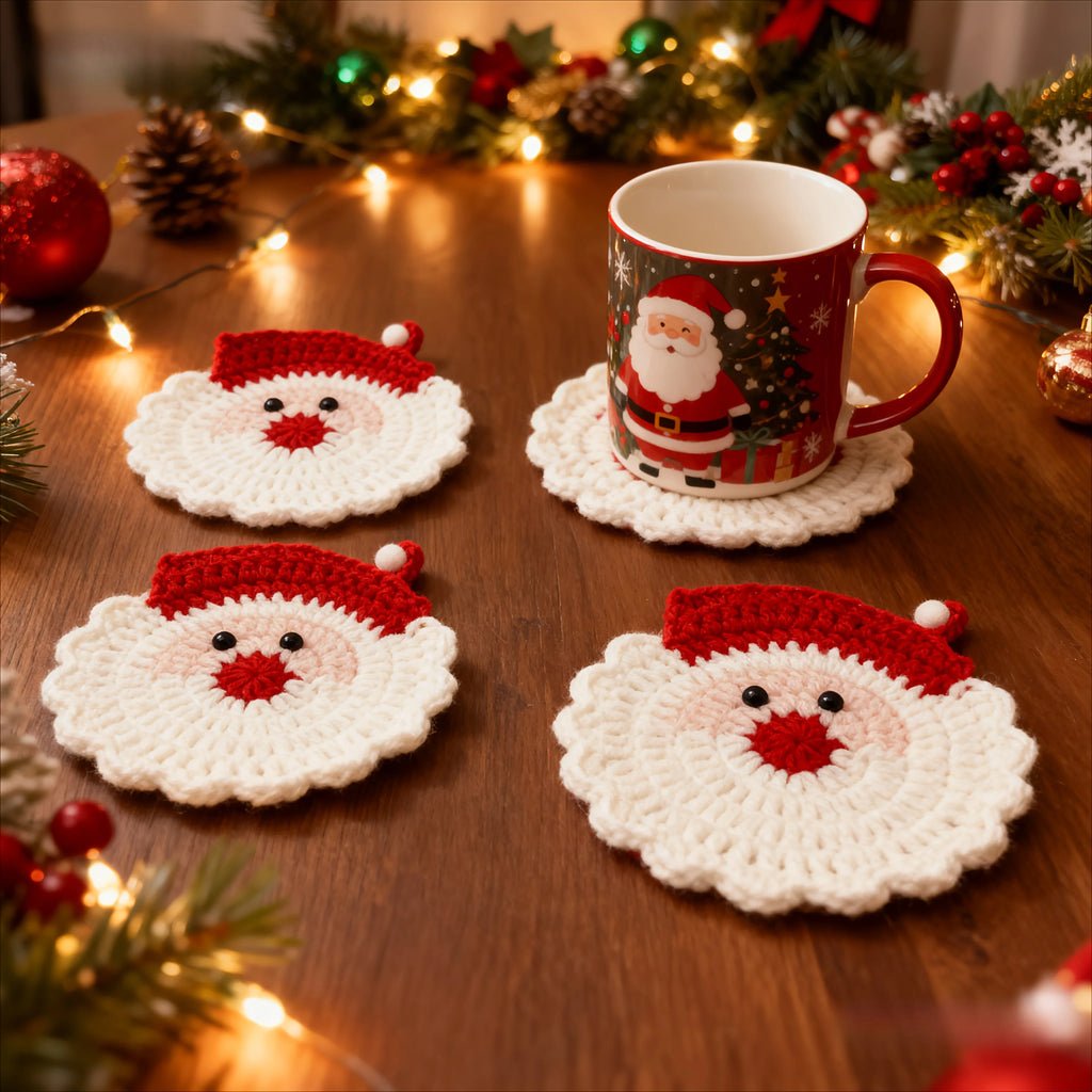 Crochet Coasters - S Santa Claus Set, Durable Fabric & Heat-resistant - House Of Avana
