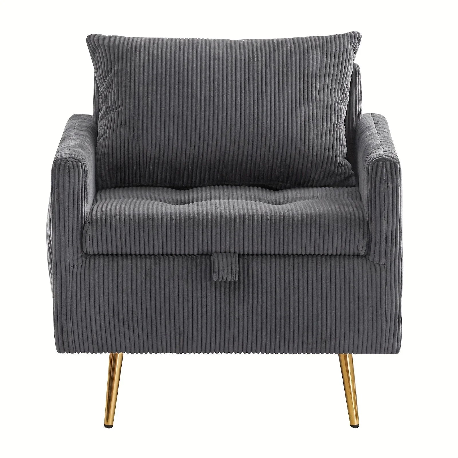 Gray velvet storage ottoman chair with upholstered seat, compact storage - House of Avana