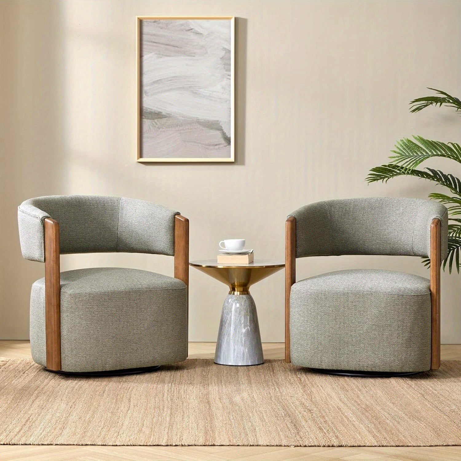 Modern Swivel Barrel Chair - 360° Rotating Accent Armchair with Plush Cushioned Seat, Sturdy Hardwood Frame & Soft Fabric Upholstery, No Assembly Required, Mixed Colors for Living Room, Bedroom, Office - Contemporary Home De House Of Avana