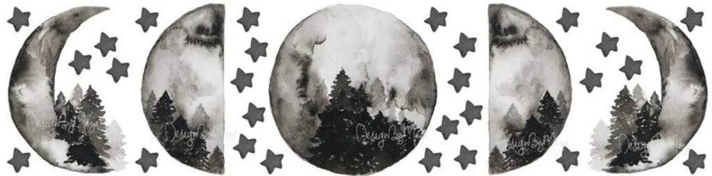 "i Love You to the Moon and Back" - Full Moon and Stars - Fabric Nursery Wall Art Decals, side view - House Of Avana