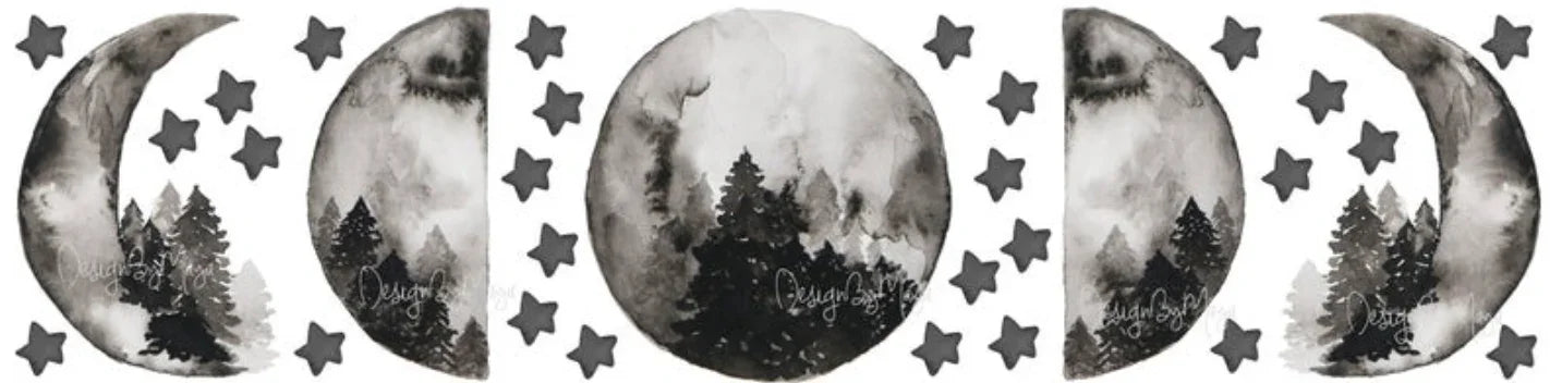 "i Love You to the Moon and Back" - Full Moon and Stars - Fabric Nursery Wall Art Decals, side view - House Of Avana