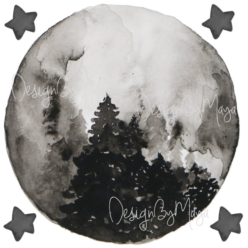 "i Love You to the Moon and Back" - Full Moon and Stars - Fabric Nursery Wall Art Decals, top view - House Of Avana