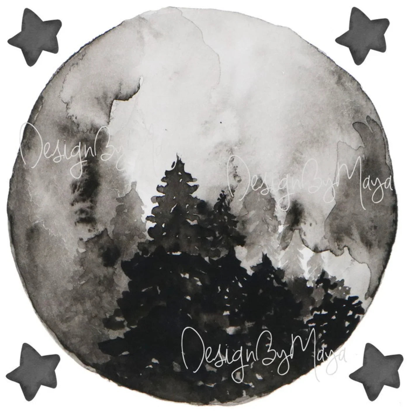 "i Love You to the Moon and Back" - Full Moon and Stars - Fabric Nursery Wall Art Decals, top view - House Of Avana