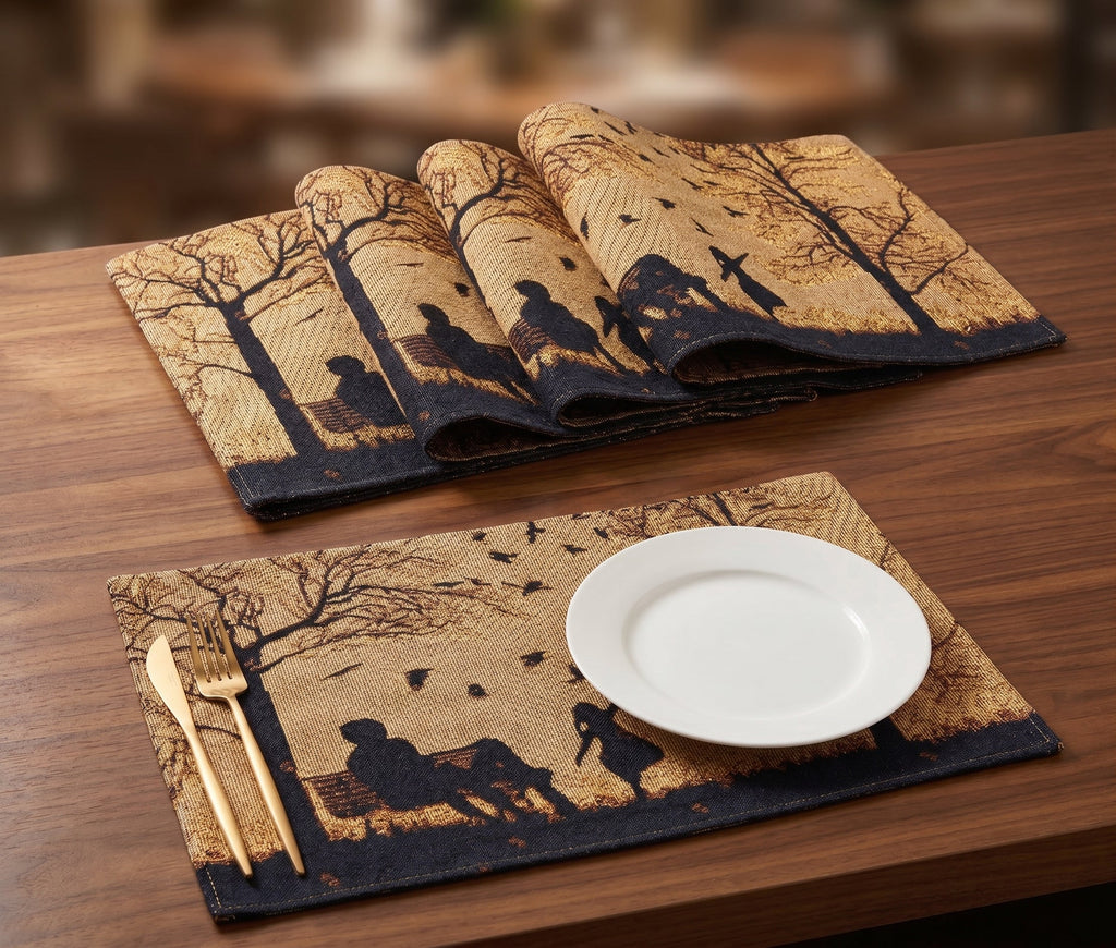 DaDalogy Bedding Set of 4 Pieces Autumn Birds Blessing Tapestry Dining Placemats 13” x 19” (Thanksgiving)