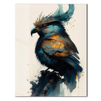 Fantasy Crowned Bird Glass Wall Art – Colorful Watercolor UV Print Design-KAFCD051 Peony Atelier