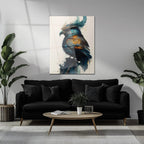 Fantasy Crowned Bird Glass Wall Art – Colorful Watercolor UV Print Design-KAFCD051 Peony Atelier