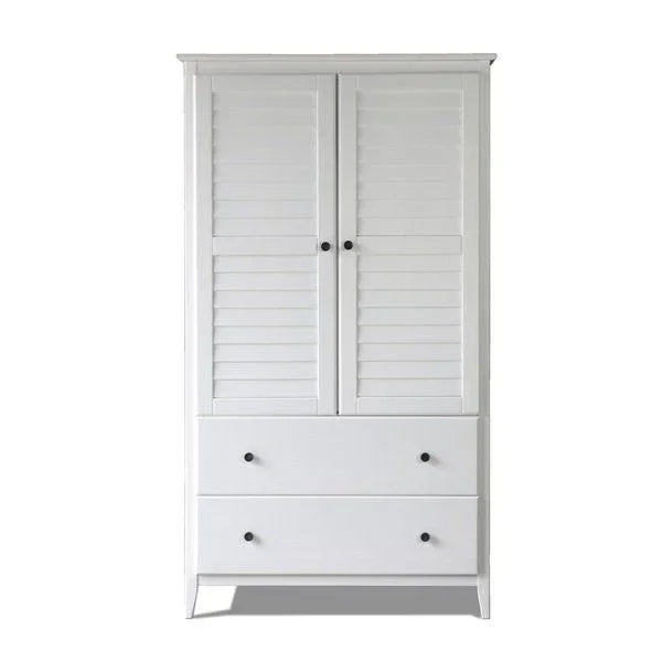 FarmHome Louvered Distressed White Solid Pine Armoire