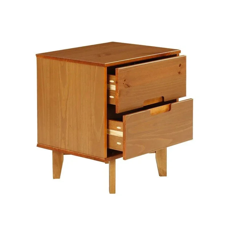 FarmHouse 2 Drawer Solid Wood Nightstand Medium Brown