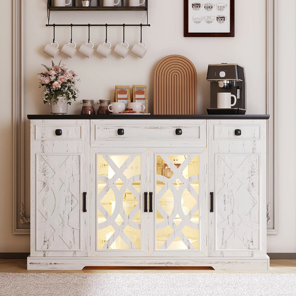 Farmhouse Buffet Cabinet with Storage & Light - House Of Avana
