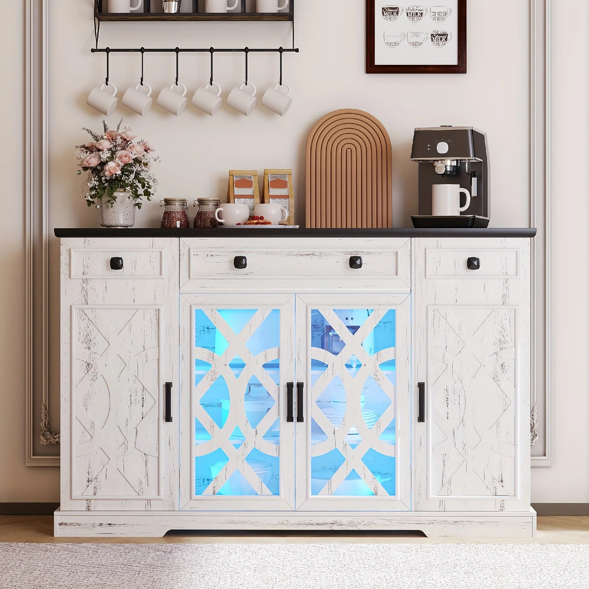 Farmhouse Buffet Cabinet with Storage & Light - House Of Avana