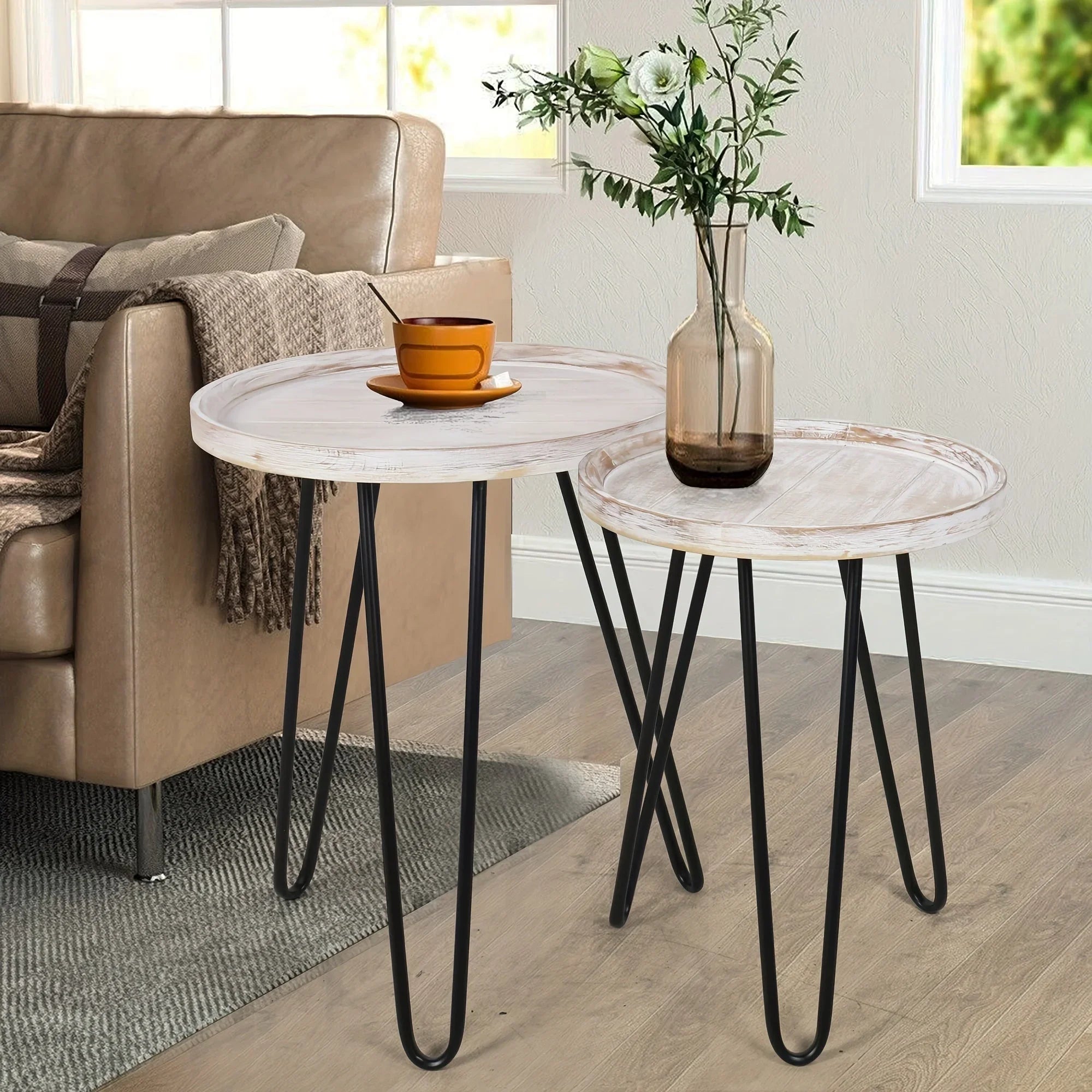 Oakrain Nesting Tables For Living Room, Round Nesting Coffee Table, Farmhouse End Tables Living Room Set Of 2, Wood Side Tables Set Of 2 For Sofa, Bedroom House Of Avana