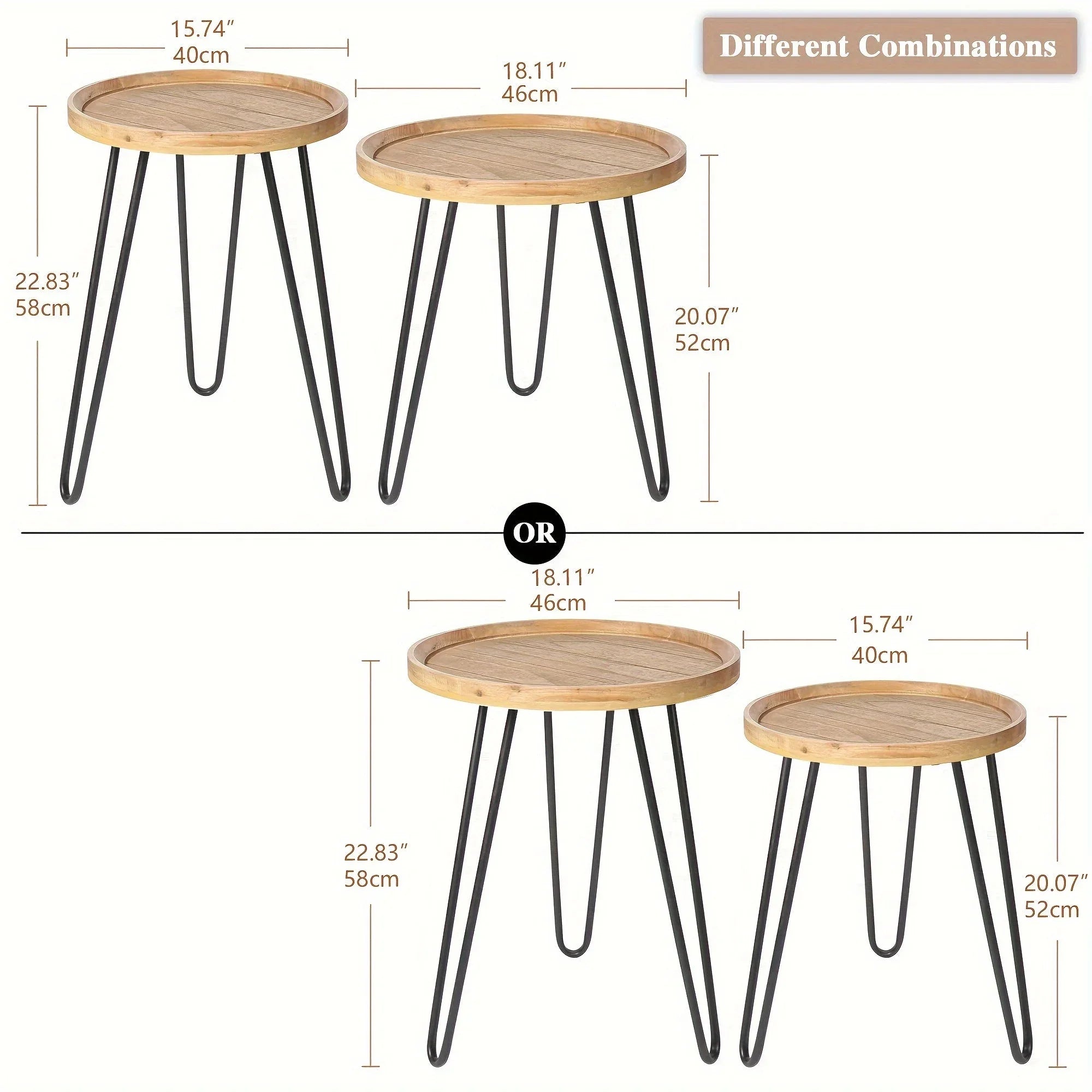 Oakrain Nesting Tables For Living Room, Round Nesting Coffee Table, Farmhouse End Tables Living Room Set Of 2, Wood Side Tables Set Of 2 For Sofa, Bedroom House Of Avana