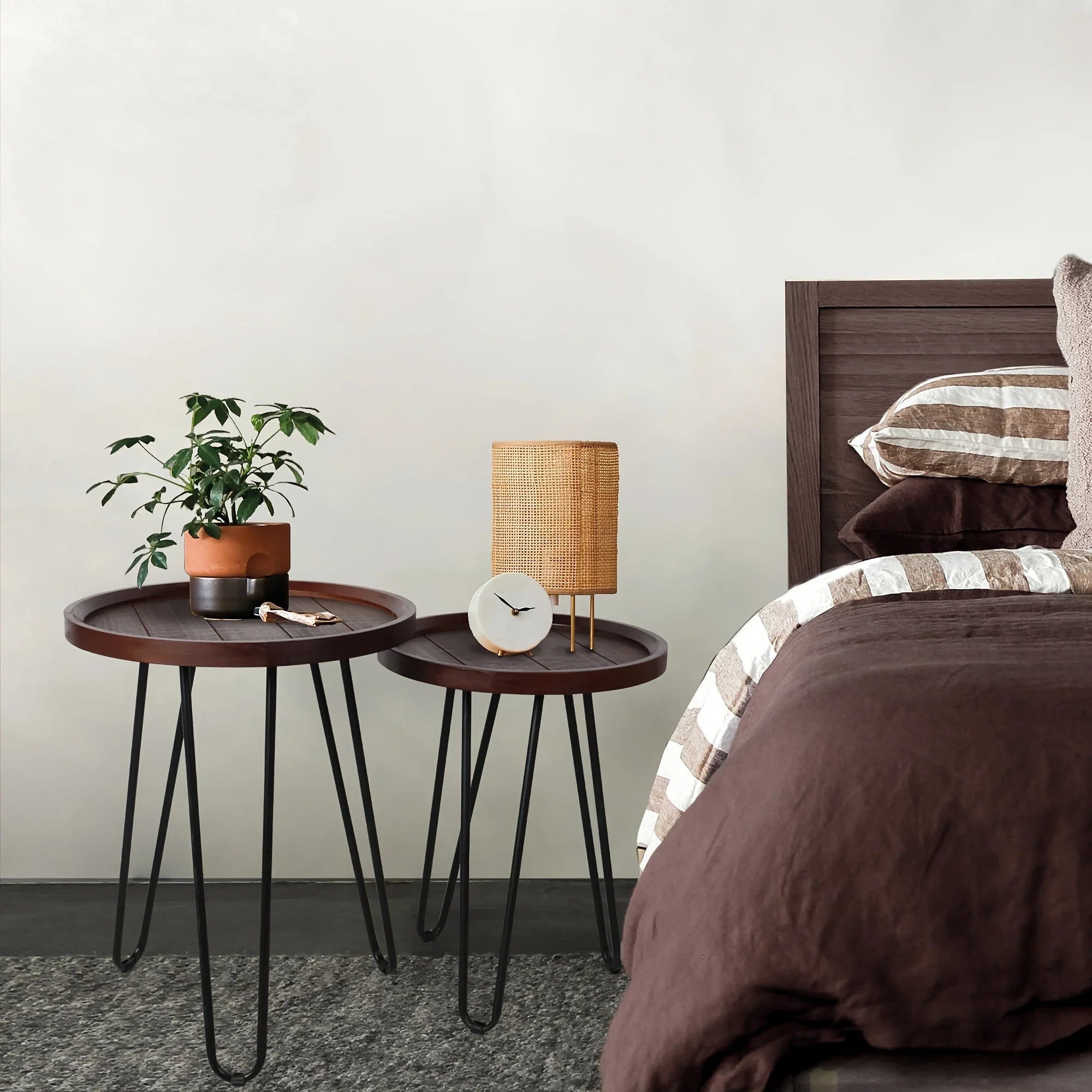 Oakrain Nesting Tables For Living Room, Round Nesting Coffee Table, Farmhouse End Tables Living Room Set Of 2, Wood Side Tables Set Of 2 For Sofa, Bedroom House Of Avana