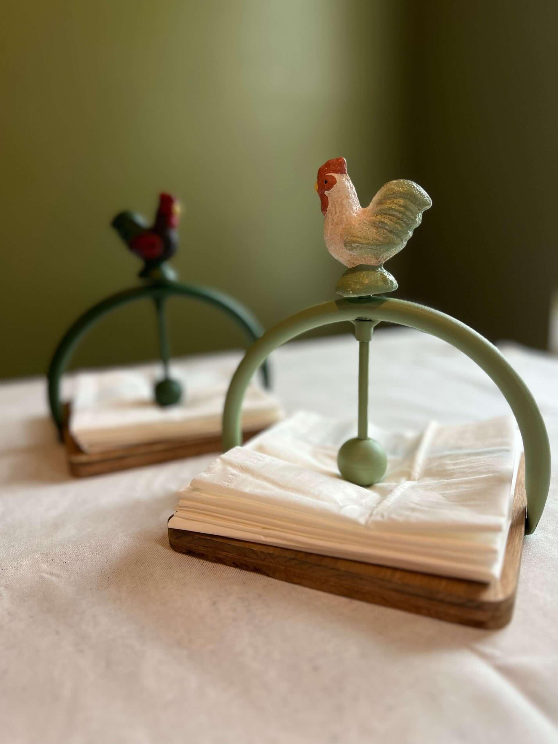 Rustic metal rooster napkin holder, distressed finish, holds multiple napkins - House of Avana