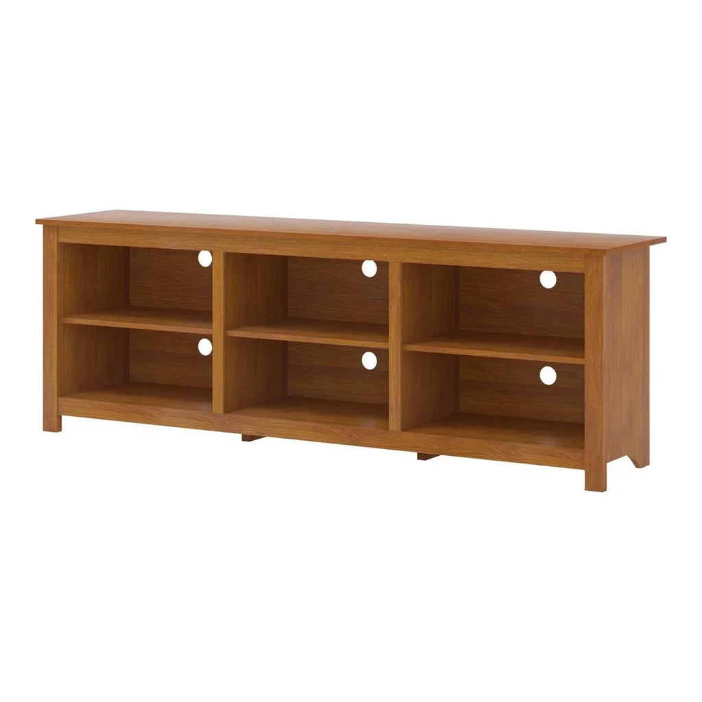 Farmhouse TV Stand in Amber Brown Wood Finish - for TVs up to 70-inch