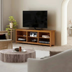 Farmhouse TV Stand in Amber Brown Wood Finish - for TVs up to 70-inch