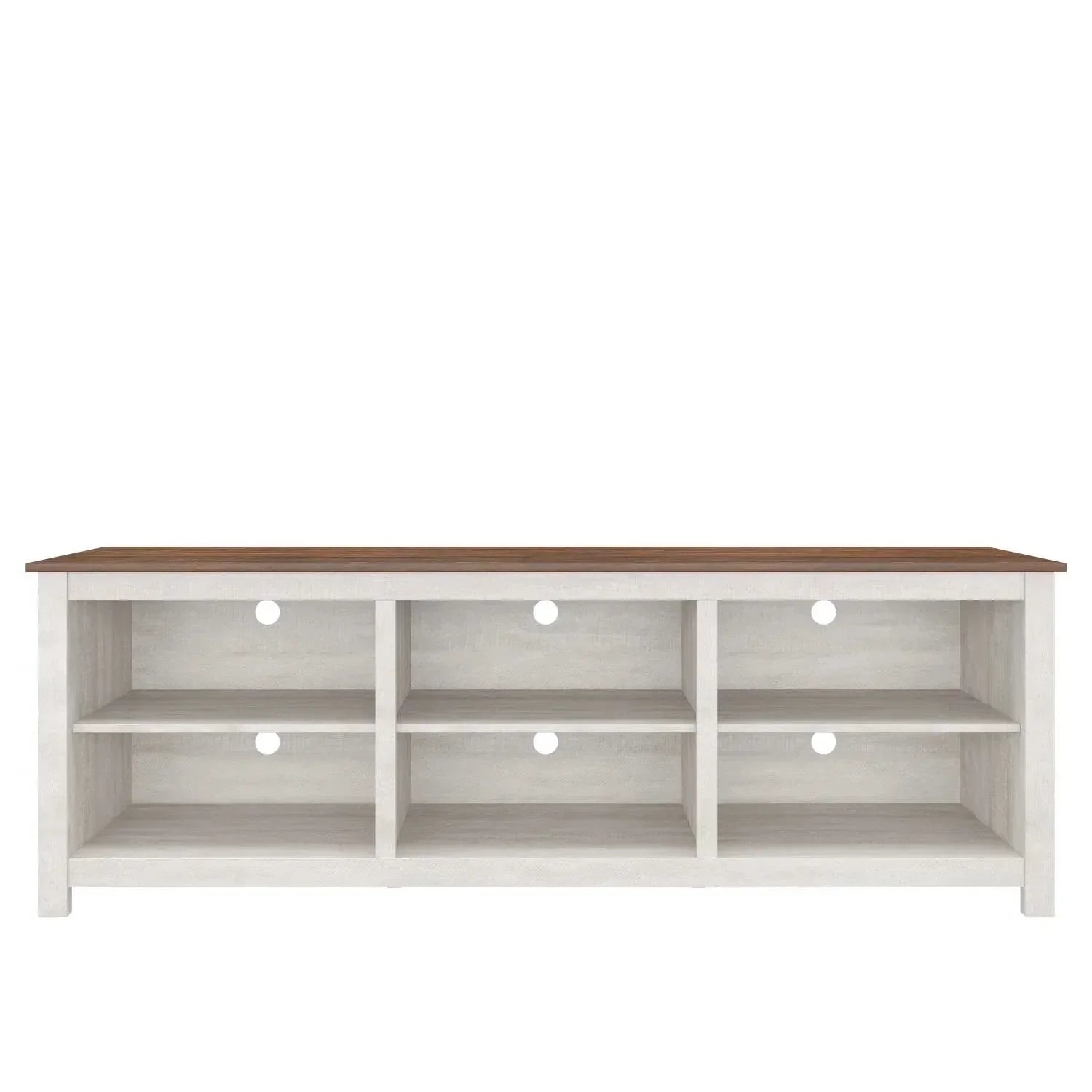 Farmhouse TV Stand in Grey Oak with Brown Wood Finish Top for TVs up to 70-inch