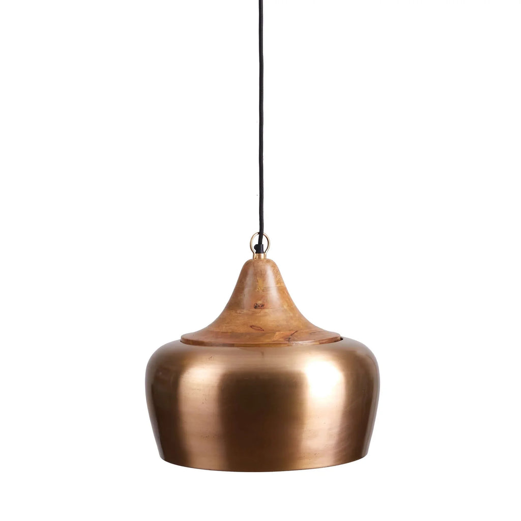 Farmhouse Wood and Satin Brass Pendant Light Vintage Shopper