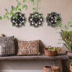 Black wooden wall hanging decor, intricate floral design, wooden plaques - House of Avana