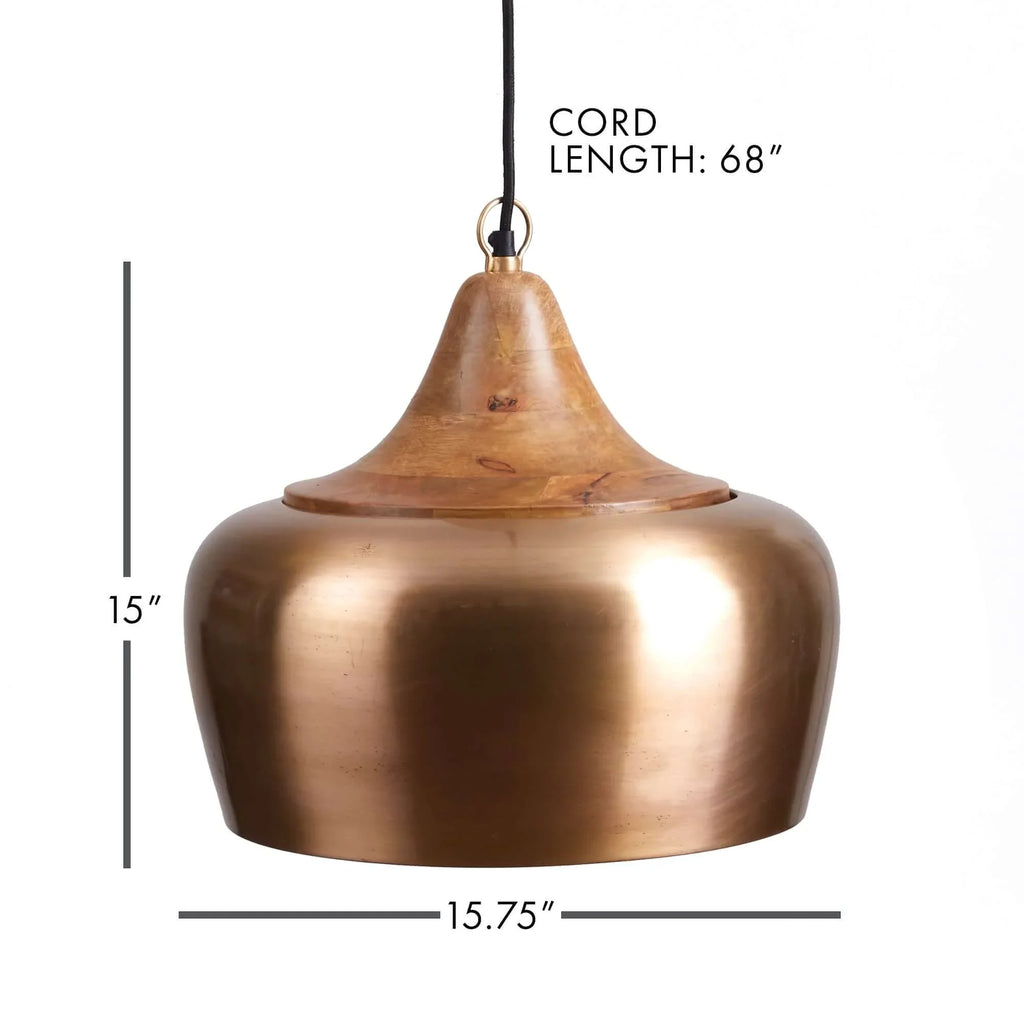 Farmhouse Wood and Satin Brass Pendant Light Vintage Shopper
