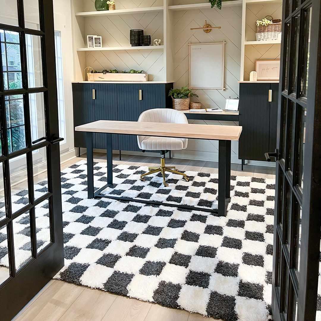 Atira Black & White Checkered Area Rug Hauteloom