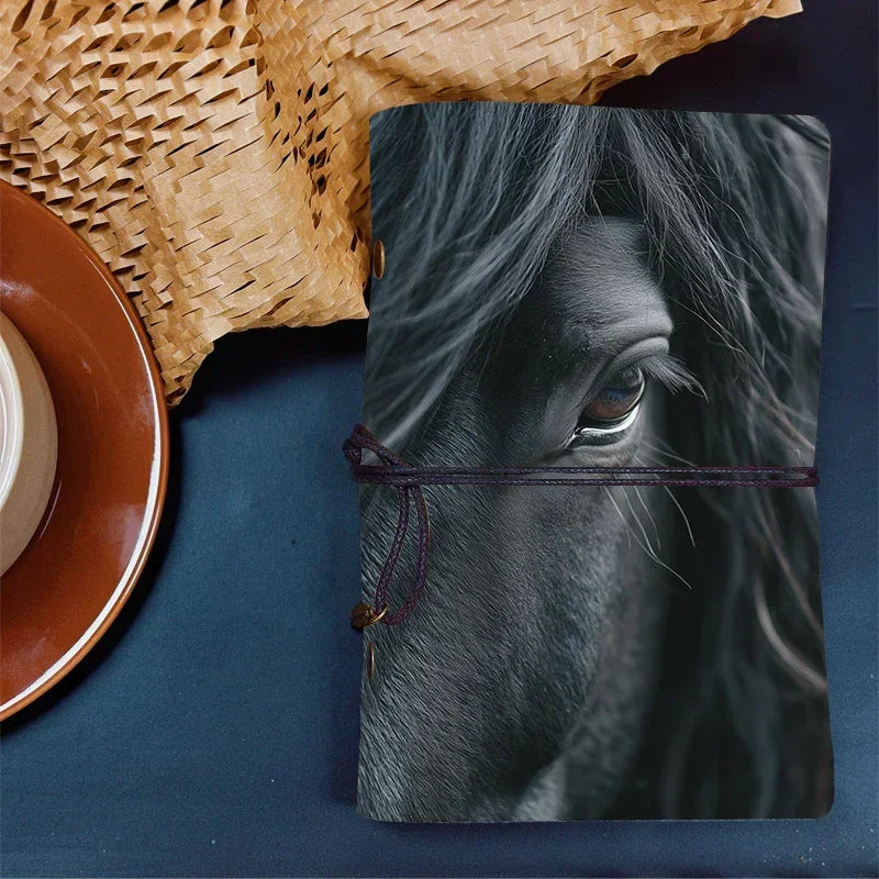 Fashionable Leather Notebook - Elegant Black Horse Design with Labeled Sections, 80 Sheets/160 Pages, Soft Cover & Perforated Pages, Compact & Portable Journal for Onboarding, Task Lists, Work Notes - Ideal New Job Gift for C