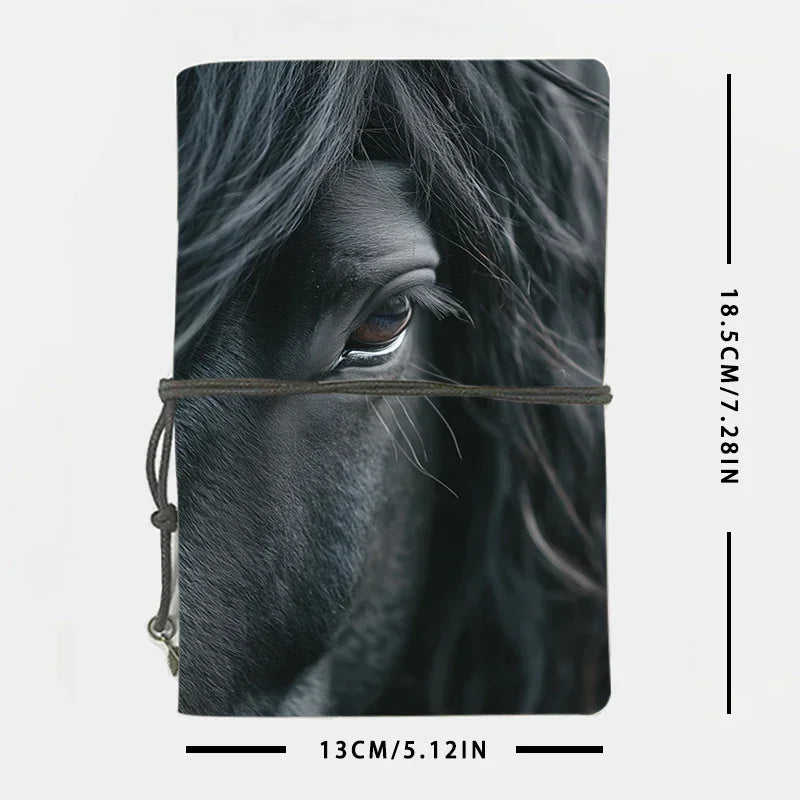 Fashionable Leather Notebook - Elegant Black Horse Design with Labeled Sections, 80 Sheets/160 Pages, Soft Cover & Perforated Pages, Compact & Portable Journal for Onboarding, Task Lists, Work Notes - Ideal New Job Gift for C