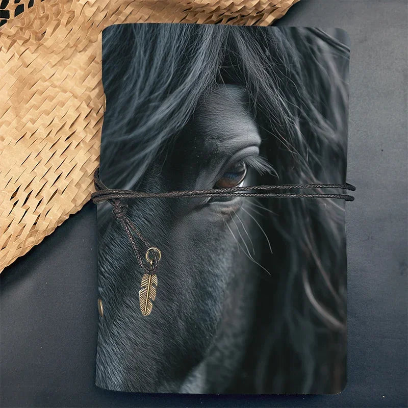 Fashionable Leather Notebook - Elegant Black Horse Design with Labeled Sections, 80 Sheets/160 Pages, Soft Cover & Perforated Pages, Compact & Portable Journal for Onboarding, Task Lists, Work Notes - Ideal New Job Gift for C
