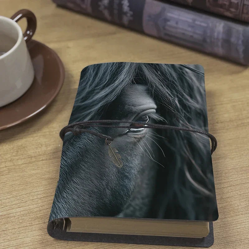 Fashionable Leather Notebook - Elegant Black Horse Design with Labeled Sections, 80 Sheets/160 Pages, Soft Cover & Perforated Pages, Compact & Portable Journal for Onboarding, Task Lists, Work Notes - Ideal New Job Gift for C