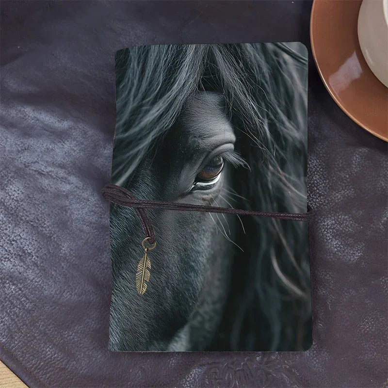 Fashionable Leather Notebook - Elegant Black Horse Design with Labeled Sections, 80 Sheets/160 Pages, Soft Cover & Perforated Pages, Compact & Portable Journal for Onboarding, Task Lists, Work Notes - Ideal New Job Gift for C