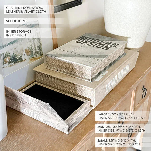 Large Leather Bound Book Boxes, Set of 3 Decor Steals