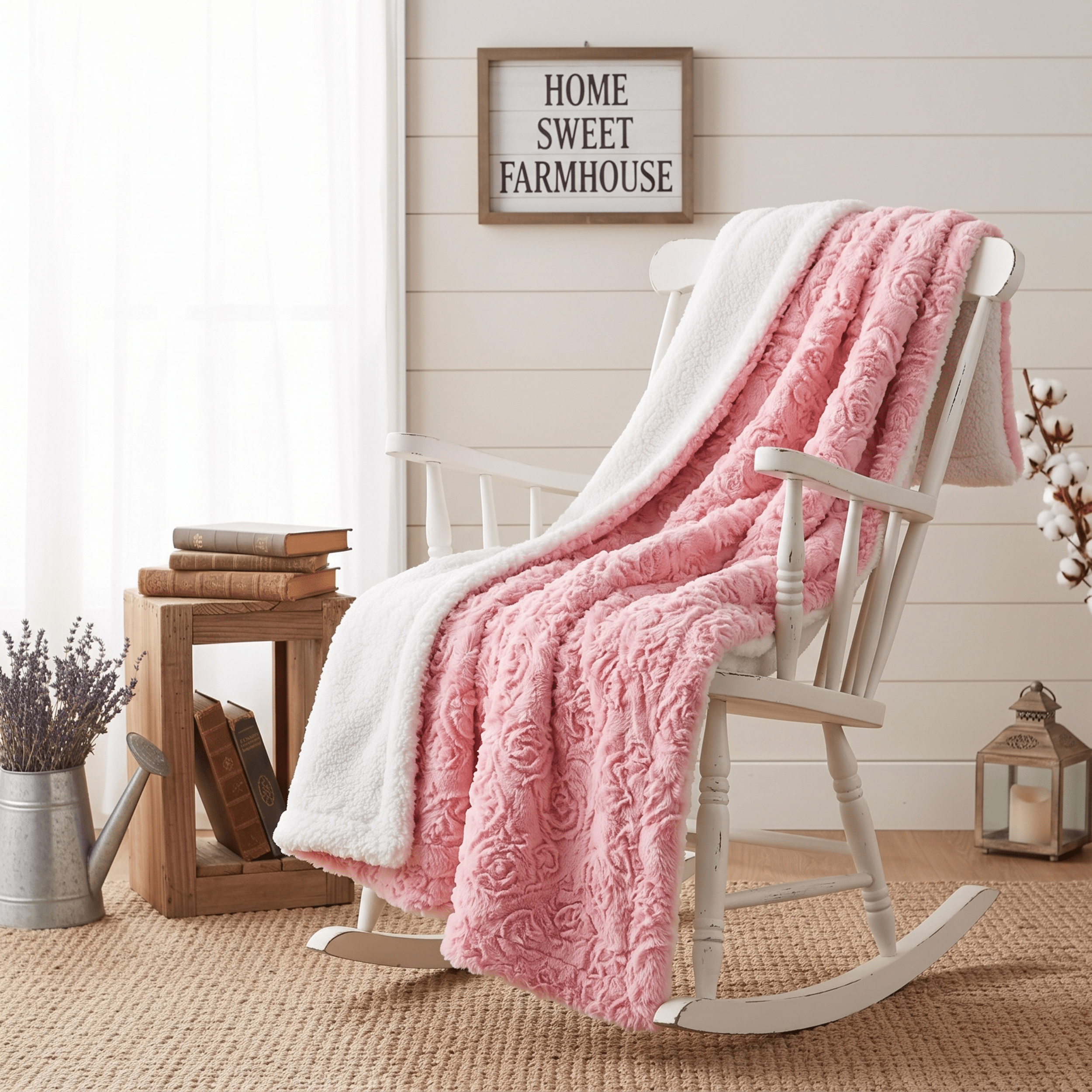 DaDa Bedding Luxury Blossom Pink Rose Buds Pink Sherpa Backside Faux Fur Throw Blanket (BL-171752)