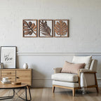 2D Flat, Set of 3 Rustic Flat Wall Sculptures - Wooden Turtleback Bamboo Palm Leaves Wall Hanging Decoration, Rectangular Wall Decor Wooden Crafts - Vintage Home Decor Large Leaf Wall Arts for Living Room, Bedroom, and Office House Of Avana