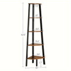 5-Tier Corner Shelf Stand - Rustic Wood & Black Metal Frame, Narrow Freestanding Design for Living Room, Bedroom, or Study - Maximize Space with Stylish Display Shelves, Preppy Room Decor House Of Avana