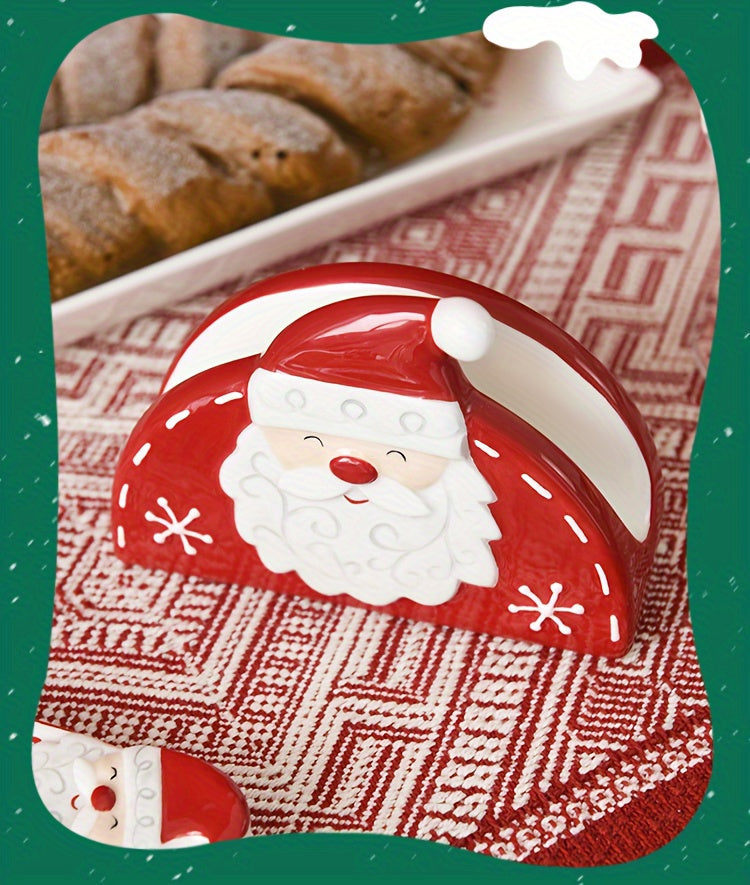 1pc Christmas Santa Claus Ceramic Napkin & Tissue Holder - Red and White Santa, Tabletop Decor for Christmas Dining, Holiday Party Centerpiece - Festive Table Decoration, Seasonal Home Accessory, Embossed Design, Highquality House Of Avana