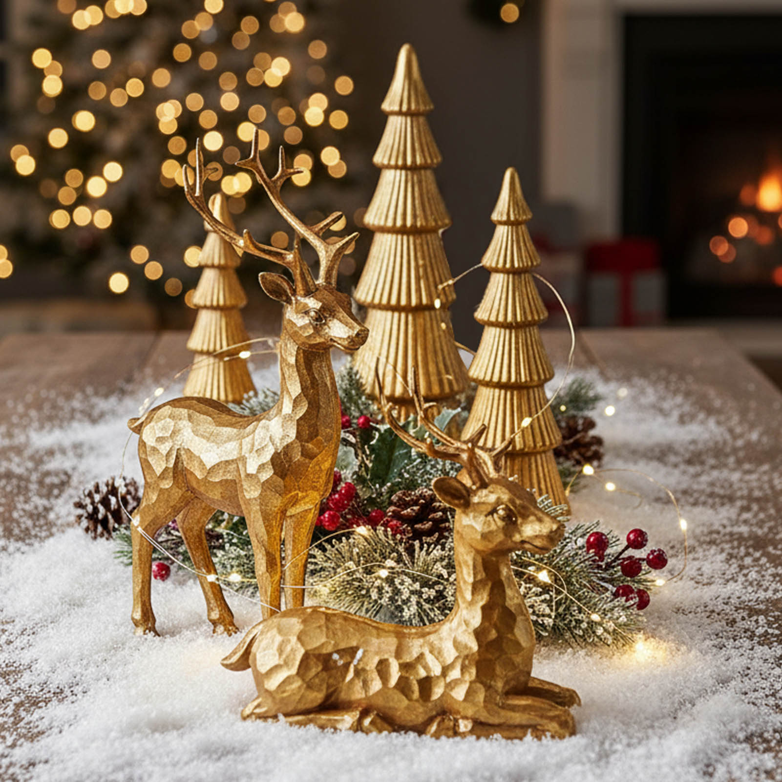 Christmas Reindeer Figurines Golden Deer Christmas Resin Decor Set, Rustic Small Reindeer Sculpture for Home Living Room Cabinet Table Office Christmas, Halloween Indoor/ outdoor Decorations, Perfect for Living Room, Study or House Of Avana