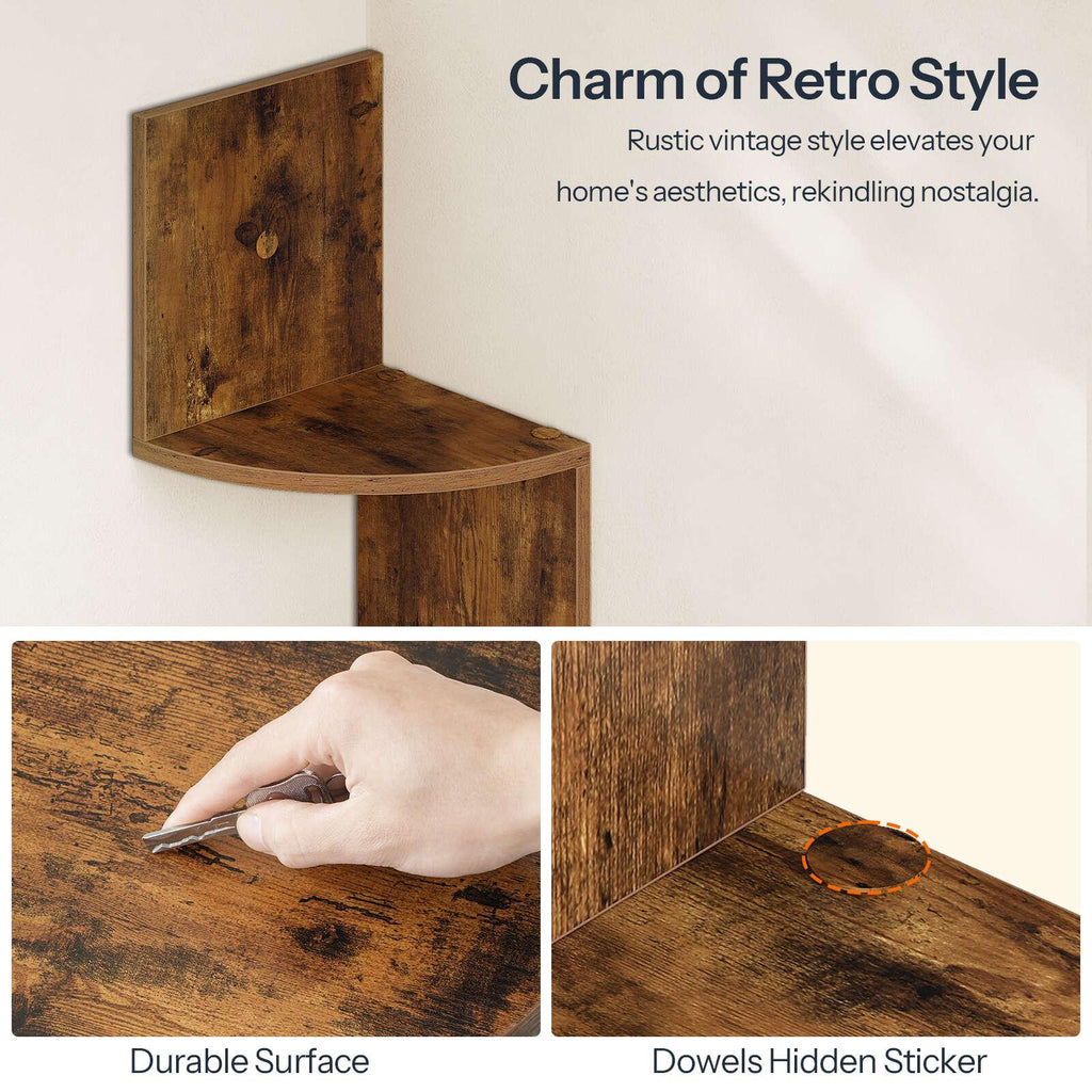 Set of 2 Corner Shelf Wall-Mounted, 5-Tier Bookshelves, Floating Corner Shelves for Wall Decor in Living Room, Bedroom, Bathroom, Home Office, Rustic Brown House Of Avana