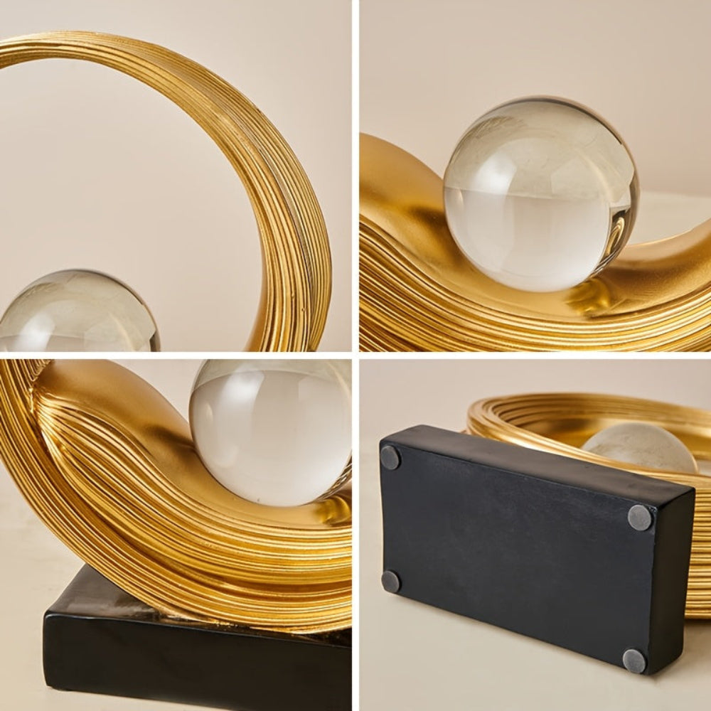 Circle Sculpture with Clear Ball – Gold Resin [[SKU:HOA-SCU-546]]