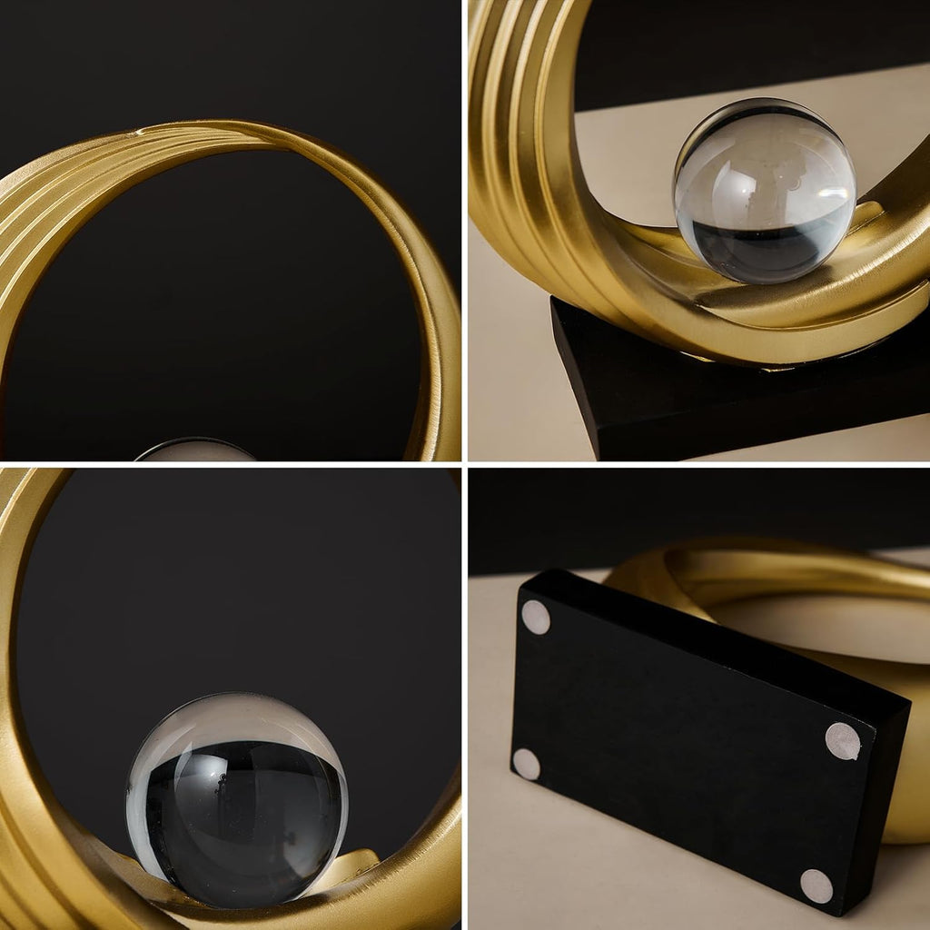 Circle Sculpture with Clear Ball – Gold Resin [[SKU:HOA-SCU-546]]