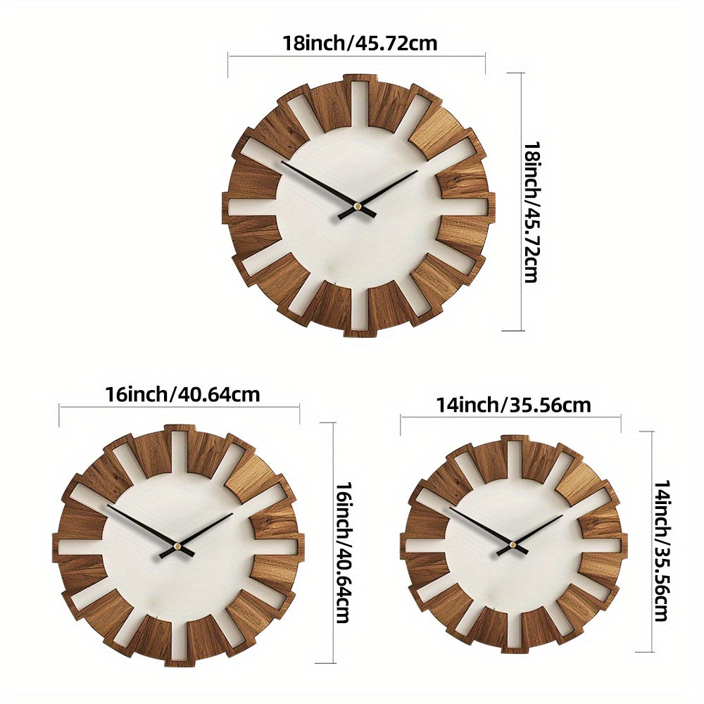 [Artistic Wooden Wall Clock] Artistic Silent Decorative Wooden Round Wall Clock | Battery Operated, Vintage Home Decor for Kitchen, Living Room, Bedroom, Office - 14, 16, 18 Inch House Of Avana