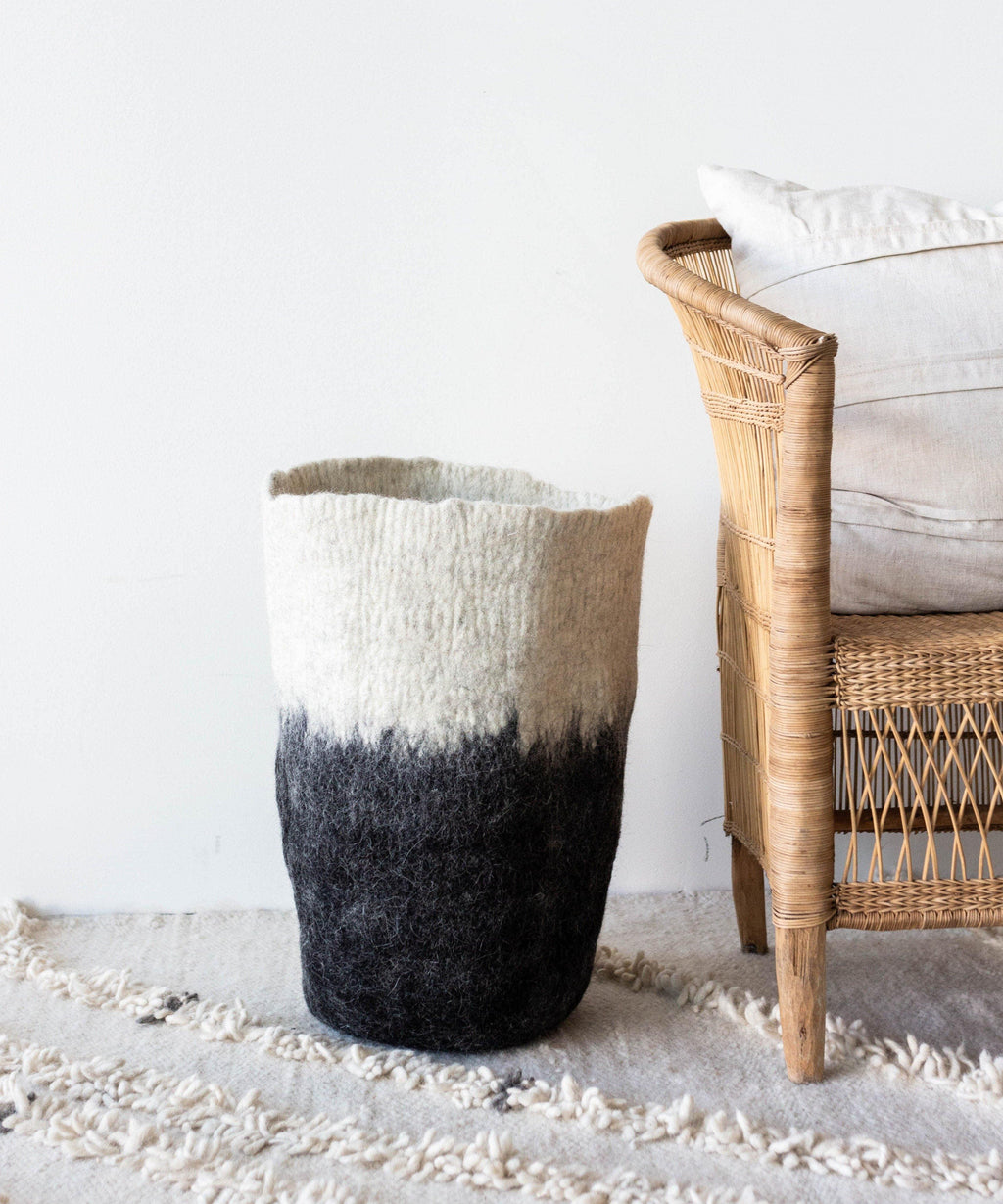 Eclipse Black & White Wool Floor Vase Kanju Interiors