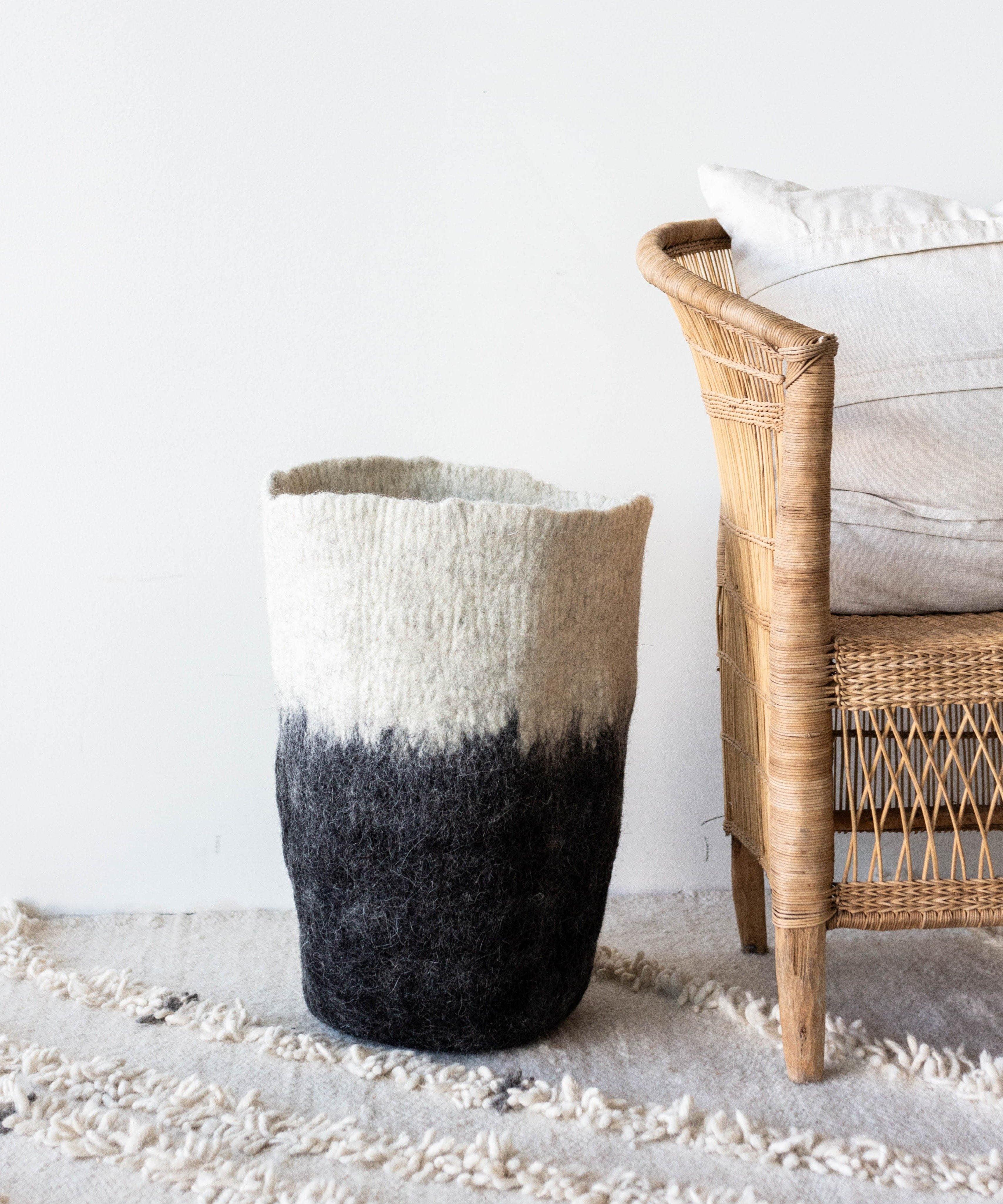 Eclipse Black & White Wool Floor Vase Kanju Interiors